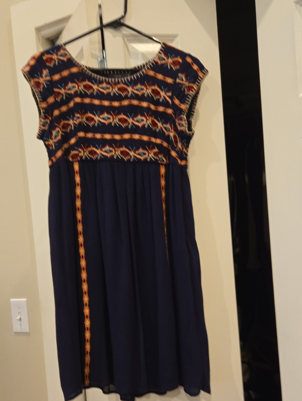 THML Navy Dress with Orange Embroidered Accents